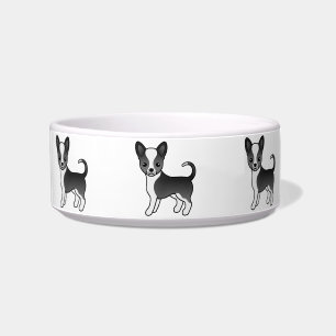 Black And White Smooth Coat Chihuahua Cartoon Dogs Bowl