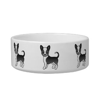 Black And White Smooth Coat Chihuahua Cartoon Dogs Bowl