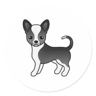 Black And White Smooth Coat Chihuahua Cute Dog Classic Round Sticker