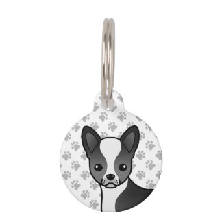 Black And White Smooth Coat Chihuahua Dog Head Pet ID Tag