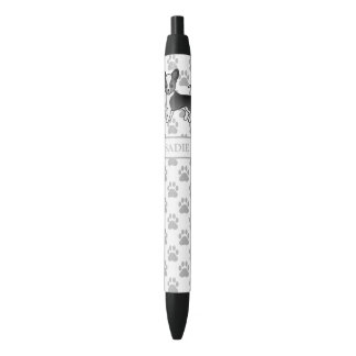 Black And White Smooth Coat Chihuahua Dog &amp; Name Black Ink Pen
