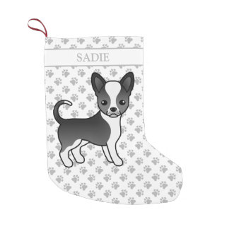 Black And White Smooth Coat Chihuahua Dog &amp; Name Small Christmas Stocking