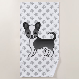 Black And White Smooth Coat Chihuahua Dog &amp; Paws Beach Towel