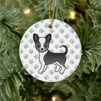 Black And White Smooth Coat Chihuahua Dog &amp; Paws Ceramic Ornament