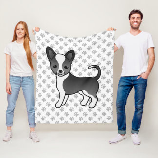 Black And White Smooth Coat Chihuahua Dog &amp; Paws Fleece Blanket