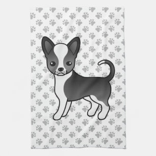 Black And White Smooth Coat Chihuahua Dog & Paws Kitchen Towel