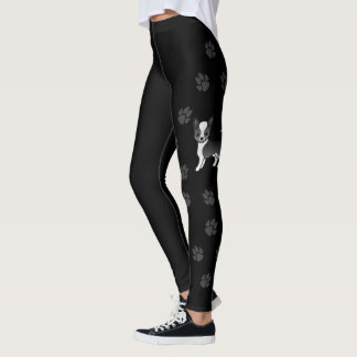 Black And White Smooth Coat Chihuahua Dog &amp; Paws Leggings