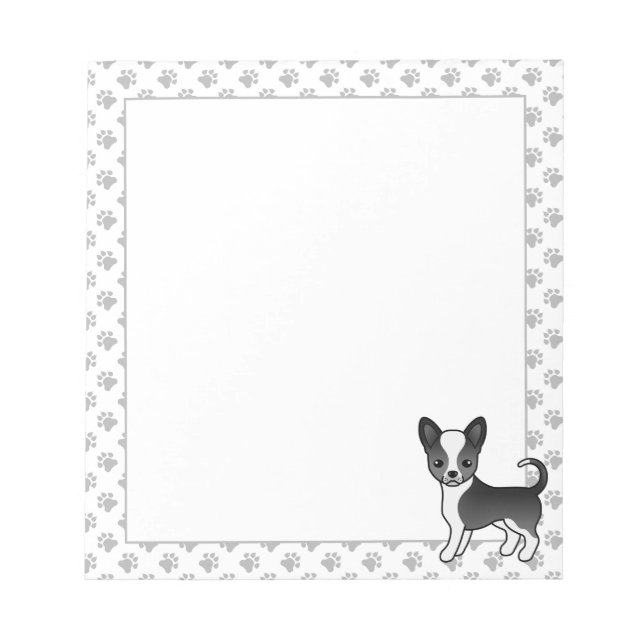 Black And White Smooth Coat Chihuahua Dog & Paws Notepad (Front)