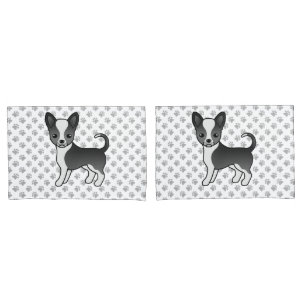 Black And White Smooth Coat Chihuahua Dog & Paws Pillow Case