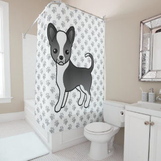 Black And White Smooth Coat Chihuahua Dog &amp; Paws Shower Curtain