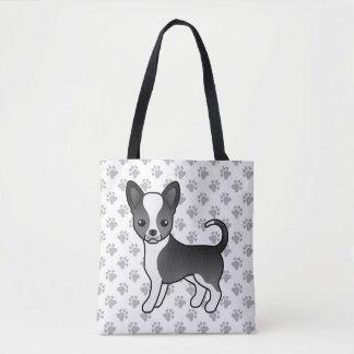 Black And White Smooth Coat Chihuahua Dog &amp; Paws Tote Bag
