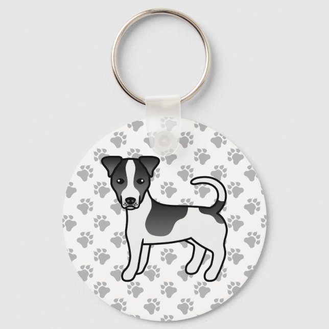 Black And White Smooth Coat Jack Russell Terrier Keychain (Front)