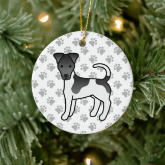 Black And White Smooth Fox Terrier Cartoon Dog Ceramic Ornament