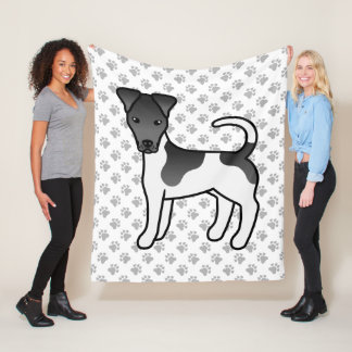 Black And White Smooth Fox Terrier Cartoon Dog Fleece Blanket