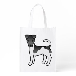 Black And White Smooth Fox Terrier Cartoon Dog Grocery Bag