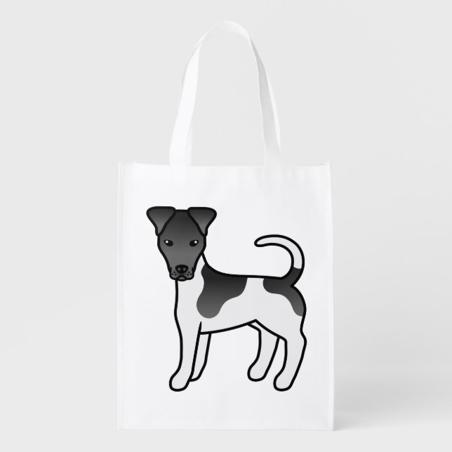 Black And White Smooth Fox Terrier Cartoon Dog Grocery Bag (Front)
