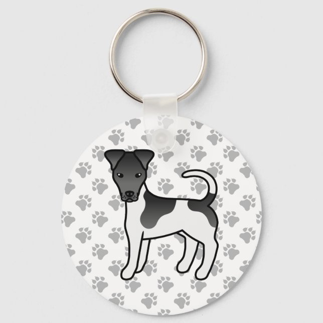 Black And White Smooth Fox Terrier Cartoon Dog Keychain (Front)