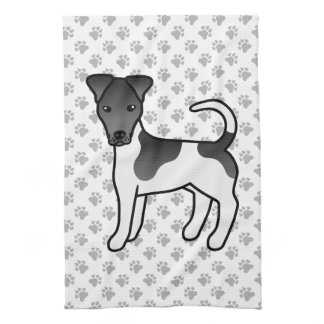 Black And White Smooth Fox Terrier Cartoon Dog Kitchen Towel