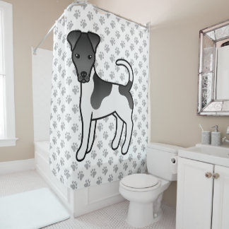 Black And White Smooth Fox Terrier Cartoon Dog Shower Curtain