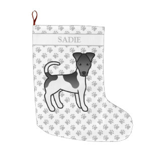Black And White Smooth Fox Terrier Dog &amp; Name Large Christmas Stocking