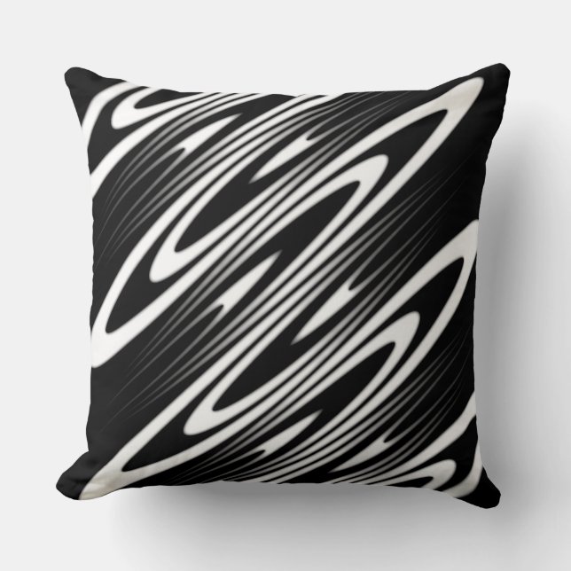 black and white smooth organic wavy pattern throw pillow (Front)