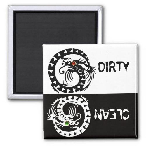 BLACK AND WHITE SNAKE DRAGONS  DIRTY CLEAN MAGNET