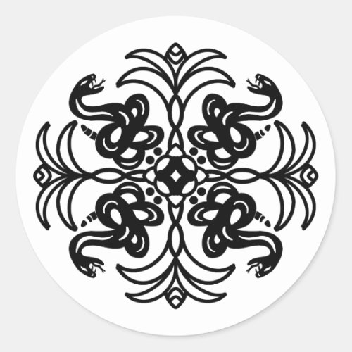 Black and White Snake Mandala Classic Round Sticker