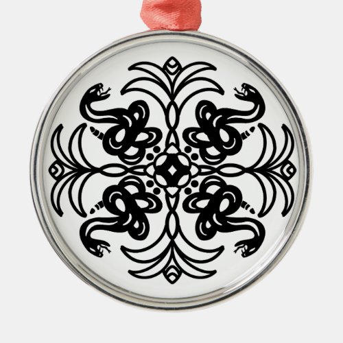 Black and White Snake Mandala   Metal Ornament
