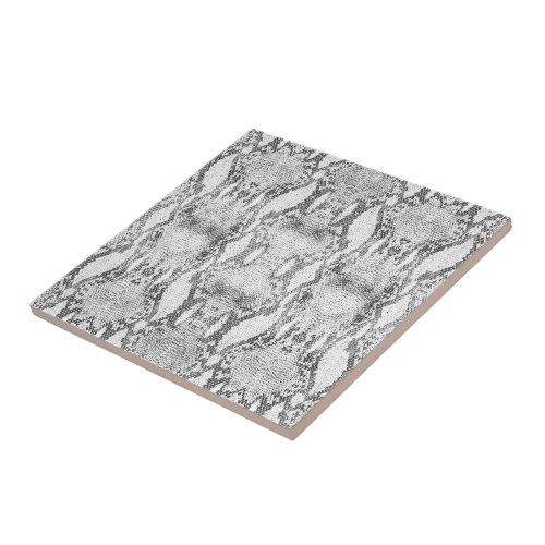 Black and White Snake Skin Print Ceramic Tile