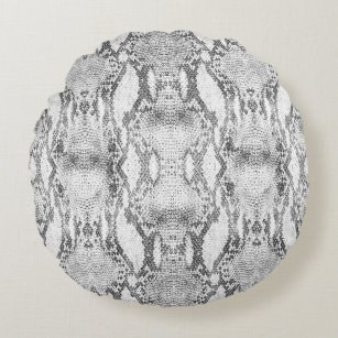 Black and White Snake Skin Print Round Pillow