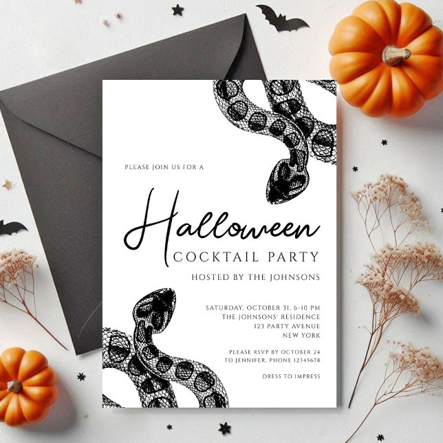 Black And White Snakes Cocktail Party Halloween Invitation (Black And White Snakes Cocktail Party Halloween Invitation)