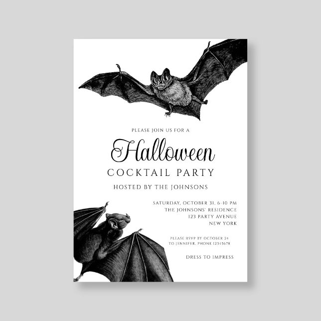 Black And White Snakes Cocktail Party Halloween Invitation (Black And White Snakes Cocktail Party Halloween Invitation)