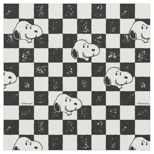 Black and White Snoopy Checkerboard Fabric