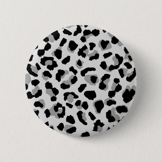 Black and White Snow Leopard Print Button (Front)