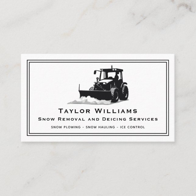 Black And White Snow Removal And Deicing Services Business Card (Front)