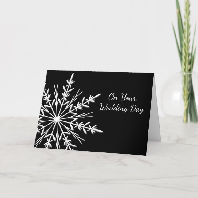 Black and White Snowflake Blended Family Wedding Card (Front)