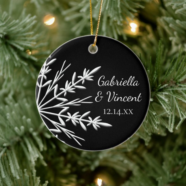 Black and White Snowflake Bridesmaid Thank You Ceramic Ornament (Tree)