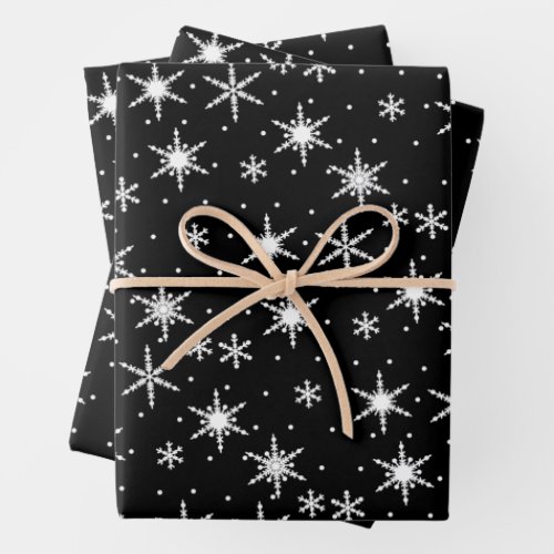 Black and White Snowflake Christmas Pattern Wrapping Paper Sheets