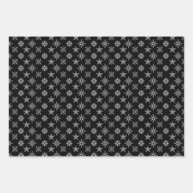 Black And White Snowflake Christmas Wrapping Paper Sheets (Front)