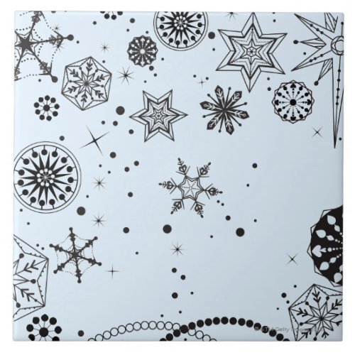 Black and White Snowflake Circle Tile