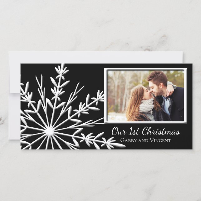 Black and White Snowflake First Christmas Together Holiday Card (Front)