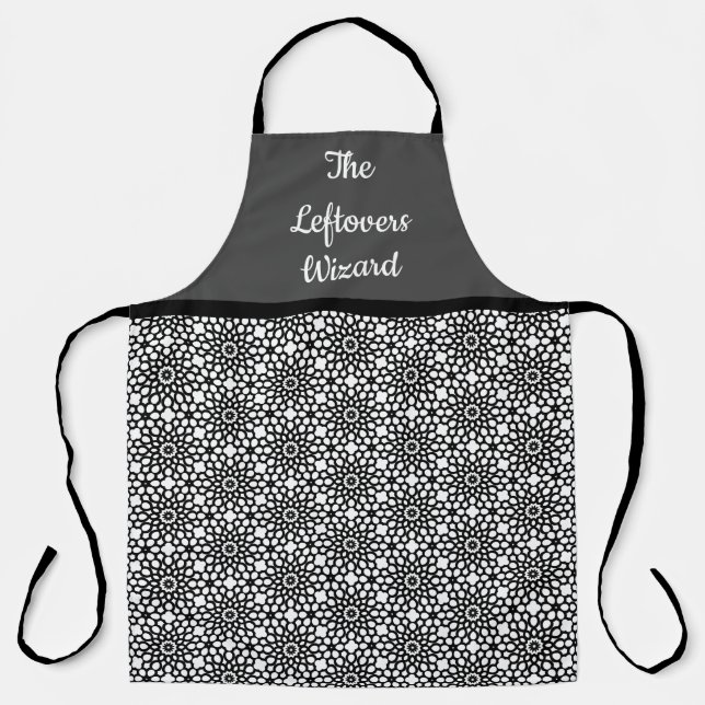 Black and White Snowflake Flower Pattern Apron (Front)