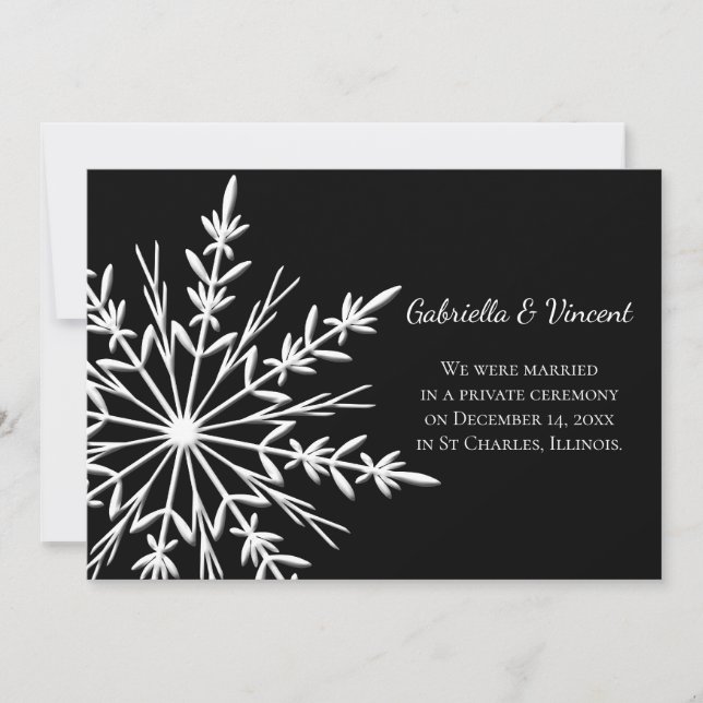 Black and White Snowflake Marriage / Elopement Holiday Card (Front)