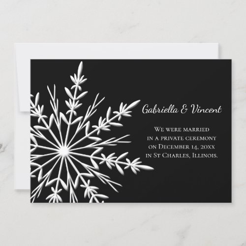 Black and White Snowflake Marriage  Elopement Holiday Card