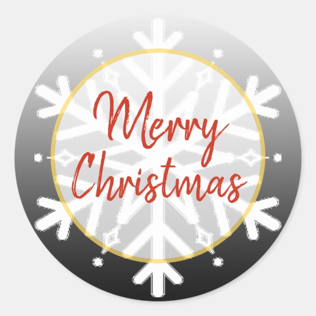 Black and White Snowflake Merry Christmas Classic Round Sticker (Front)