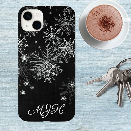 Black and White Snowflake Monogram  Case_Mate iPhone 14 Plus Case