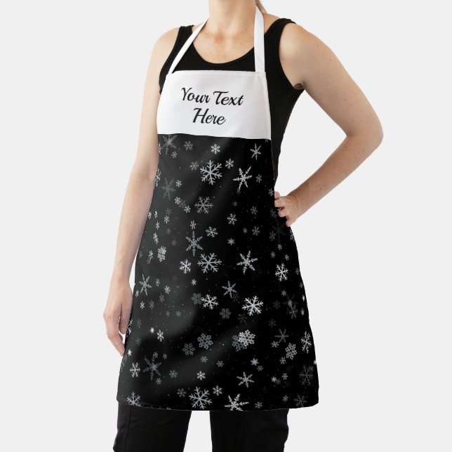 Black and White Snowflake Pattern Christmas Apron (Insitu)