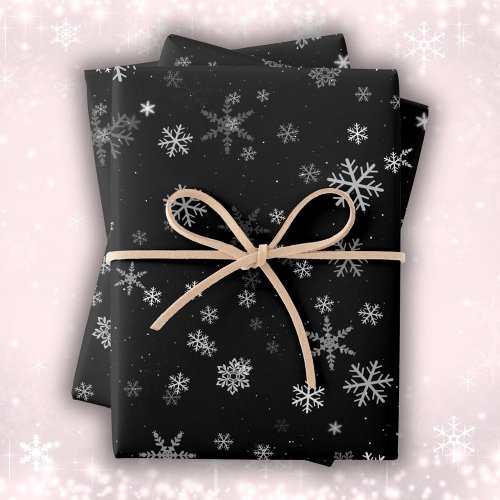 Black and White Snowflake Pattern Holiday Wrapping Paper Sheets