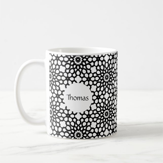 Black and White Snowflake Pattern Mug (Left)