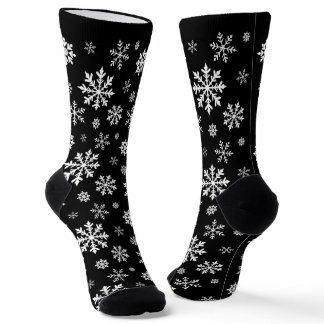 Black And White Snowflake Pattern Winter Design Socks